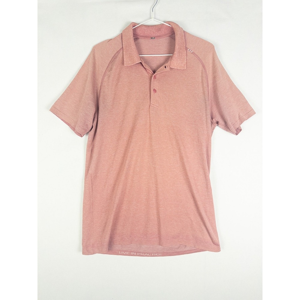 Lululemon Polo Shirt Mens S Pink Salmon Heather Short Sleeve Stretch Logo